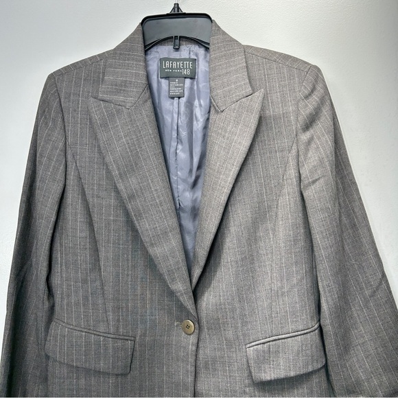 Lafayette 148 New‎ York Gray Striped Wool Single Button Blazer Size 8 - Picture 7 of 7
